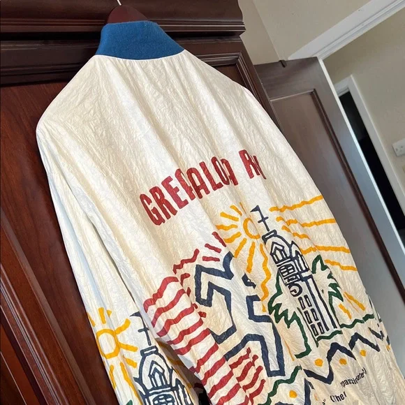 Vintage Rare Great Aloha Run White & Blue Graphic Windbreaker Race Paper Jacket! - Picture 11 of 12